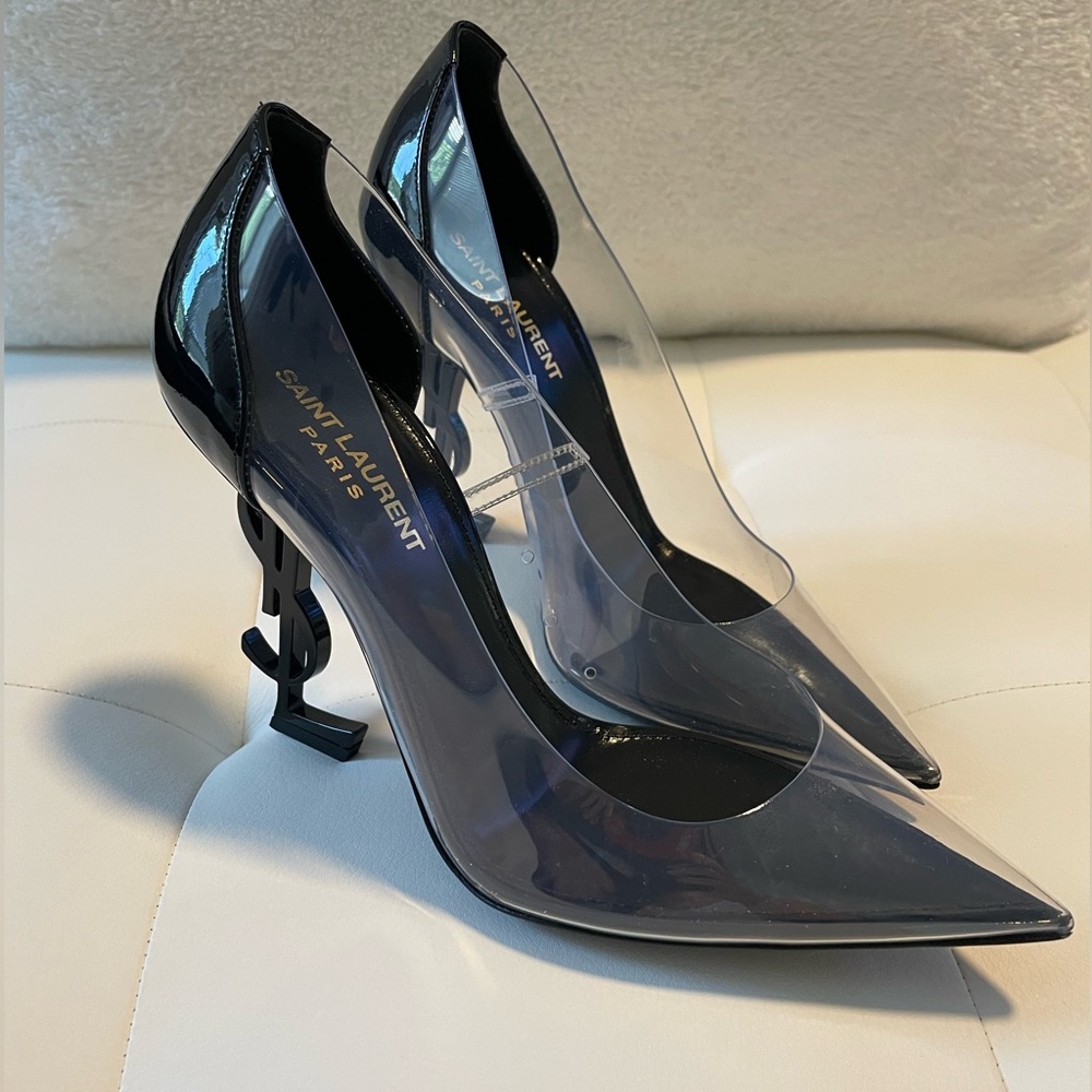 Sold Yves Saint Laurent Opyum Pointed Toe Logo Heel Pumps - Picture 2 of 10